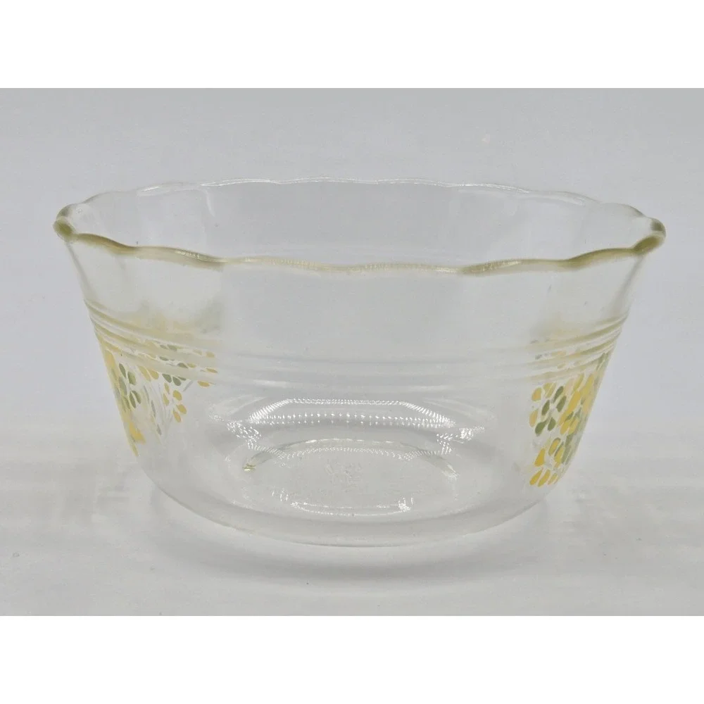Vtg PYREX Japan Custard Bowl 463 Yellow Green Flowers RARE Daisy Print Cup Iwaki
